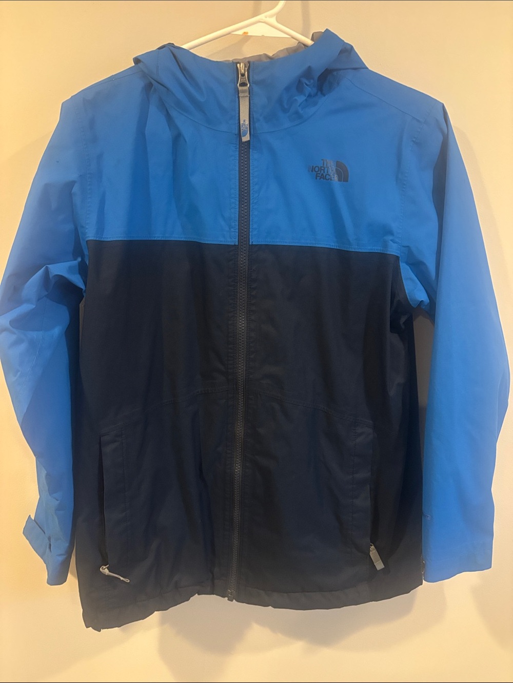 The North Face Boy’s Two-Tone Blue Hooded Rain Jacket, size L